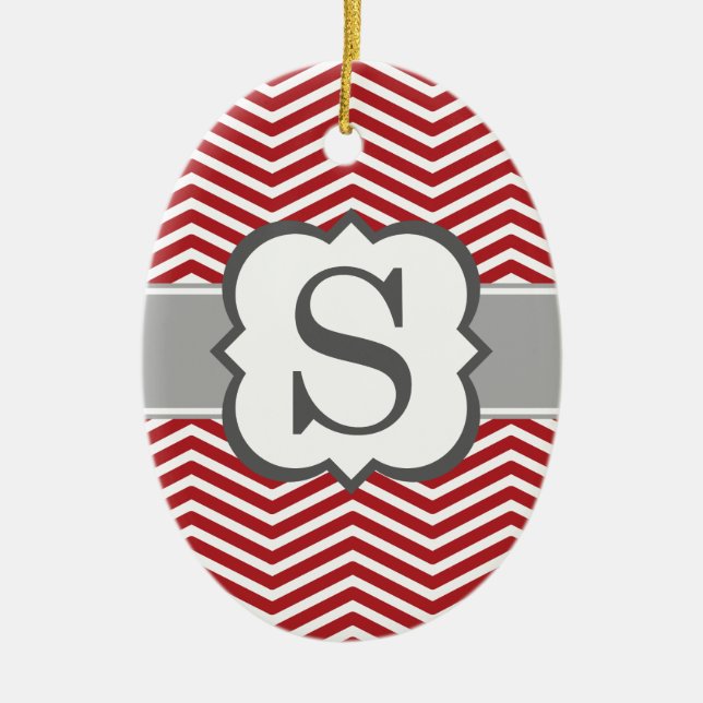 Ornement Ovale En Céramique Lettre S blanche rouge Chevron de monogramme (Devant)