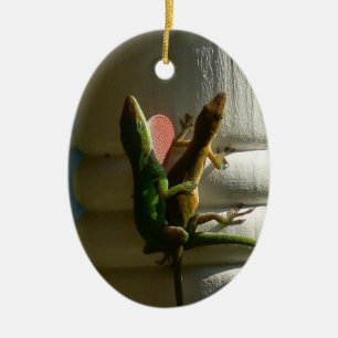 Ornement Ovale En Céramique Lézards dans l'amour