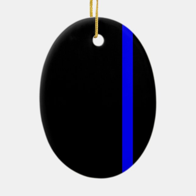 Ornement Ovale En Céramique Ligne Bleue Mince Symbolique Noir vertical (Dos)