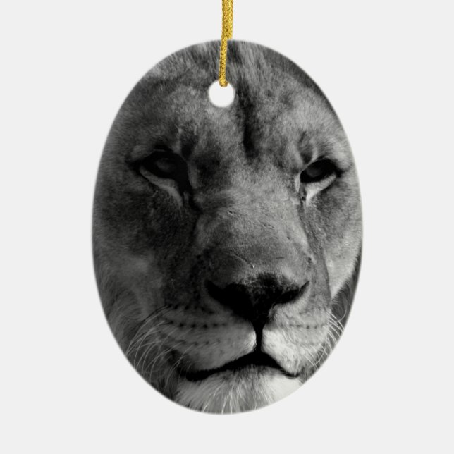 Ornement Ovale En Céramique Lion noir et blanc (Devant)