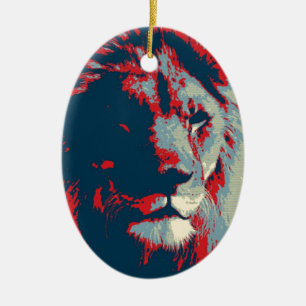 Ornement Ovale En Céramique Lion Pop Art