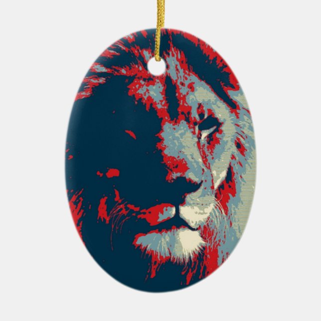 Ornement Ovale En Céramique Lion Pop Art (Devant)
