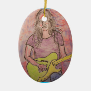 Ornement Ovale En Céramique Live Music Girl Sketch