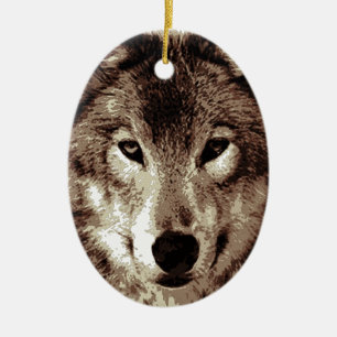 Ornement Ovale En Céramique Loup gris