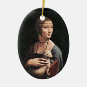 Ornement Ovale En Céramique Madame avec une hermine