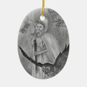 Ornement Ovale En Céramique Madame Ornament d'hiver de hiboux d'hiver