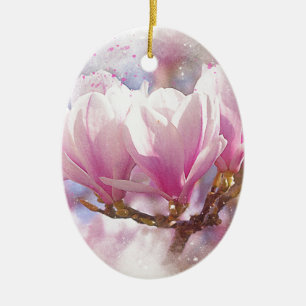 Ornement Ovale En Céramique Magnolia rose-pourpre en floraison - Fleur de prin