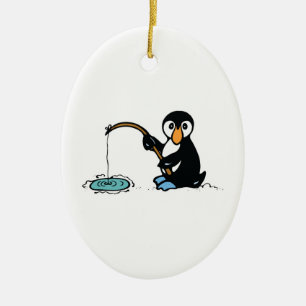 Ornement Ovale En Céramique manchot mignon de pêche
