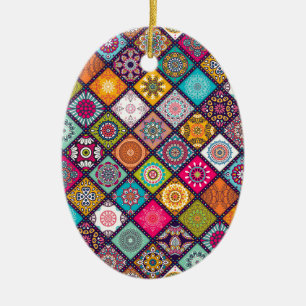 Ornement Ovale En Céramique Mandala motif marocain coloré