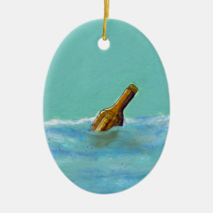 Ornement Ovale En Céramique Message dans une bouteille à l'art de dessin en