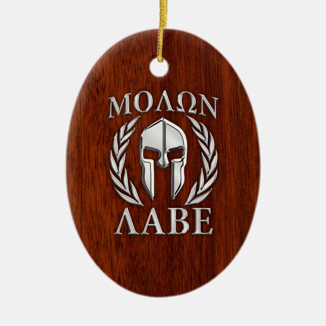 Ornement Ovale En Céramique Molon Labe Spartan Warrior Laurels Mahogany Imprim (Devant)