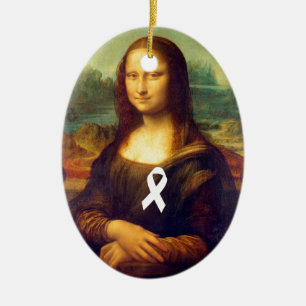 Ornement Ovale En Céramique Mona Lisa Au Ruban Blanc