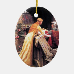 Ornement Ovale En Céramique Monsieur Lancelot et Guinevere sur les escaliers