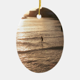 Ornement Ovale En Céramique Montez le coucher de soleil de paddle San Sebastia