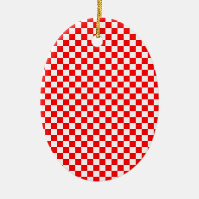 Ornement Ovale En Céramique Motif rouge et blanc vérifié (Devant)