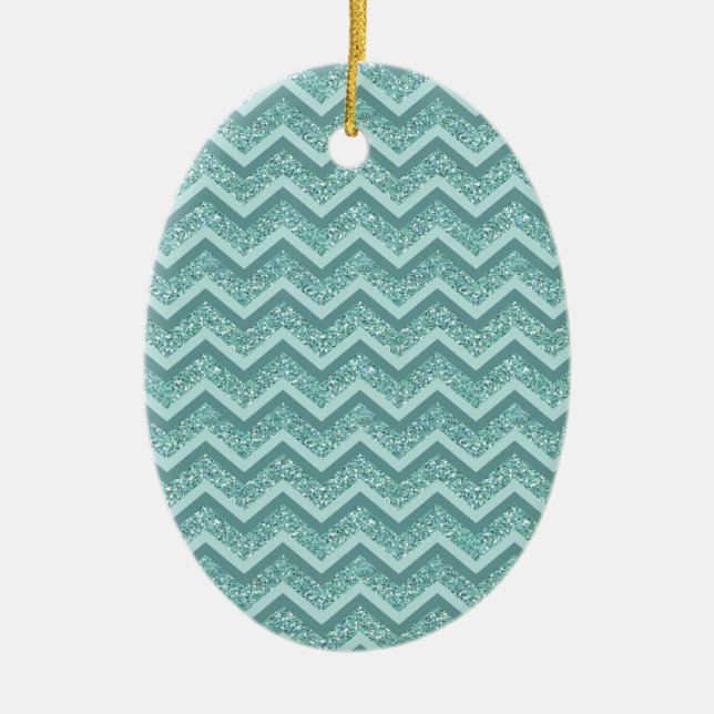 Ornement Ovale En Céramique Motif ZigZag Parties scintillant Turquoise (Devant)
