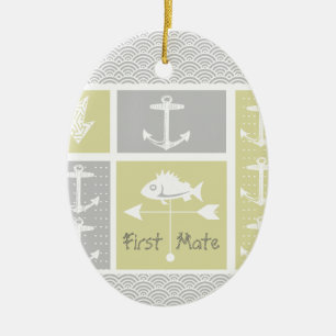 Ornement Ovale En Céramique Nautical Yellow and Gray Anchor Fish Weather Vane