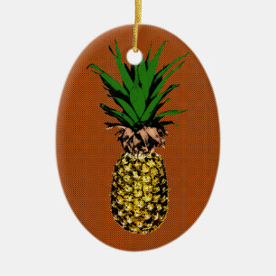 Ornement Ovale En Céramique Newsprint ananas
