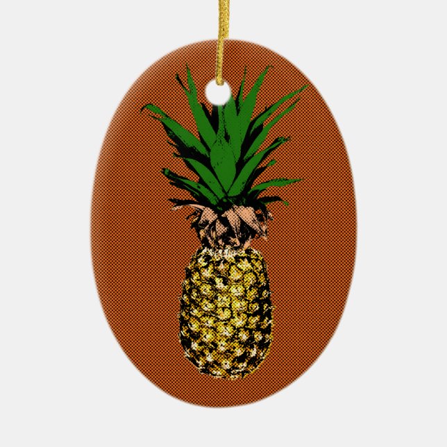 Ornement Ovale En Céramique Newsprint ananas (Devant)