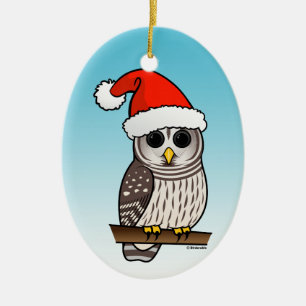 Ornement Ovale En Céramique Noël de hibou barré de Père Noël