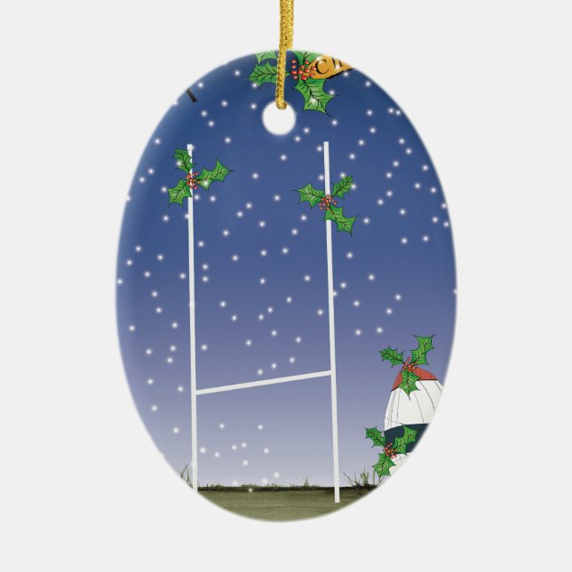 Ornement Ovale En Céramique Noël de rugby (Devant)