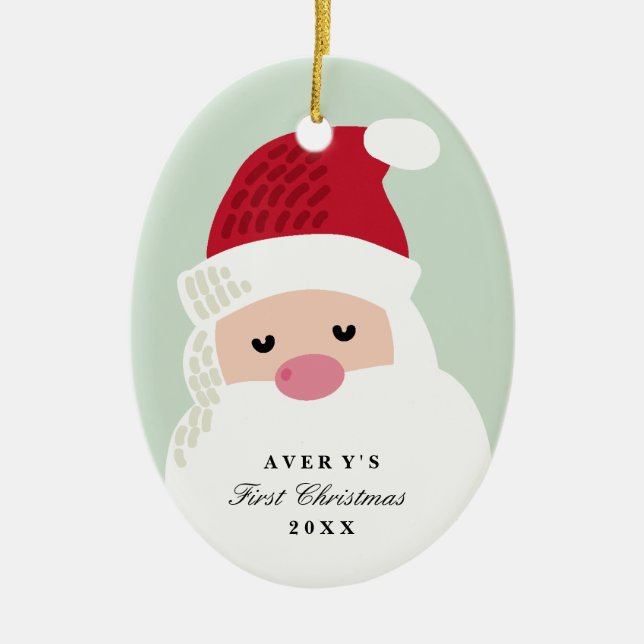 Ornement Ovale En Céramique Noël du bébé du père noël premier (Devant)