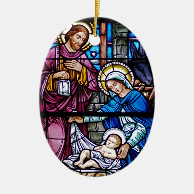 Ornement Ovale En Céramique Noël en verre souillé (Devant)