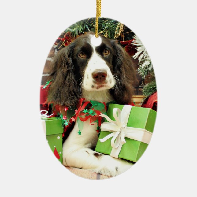 Ornement Ovale En Céramique Noël - épagneul de springer anglais - Kinzie (Devant)