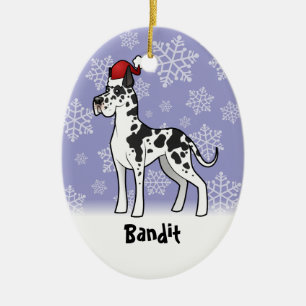 Ornement Ovale En Céramique Noël great dane (ajoutez votre nom d'animaux