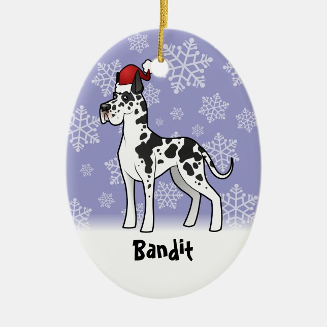 Ornement Ovale En Céramique Noël great dane (ajoutez votre nom d'animaux (Devant)