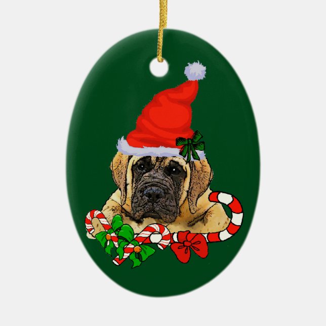 Ornement Ovale En Céramique Noël mastiff anglais (Devant)
