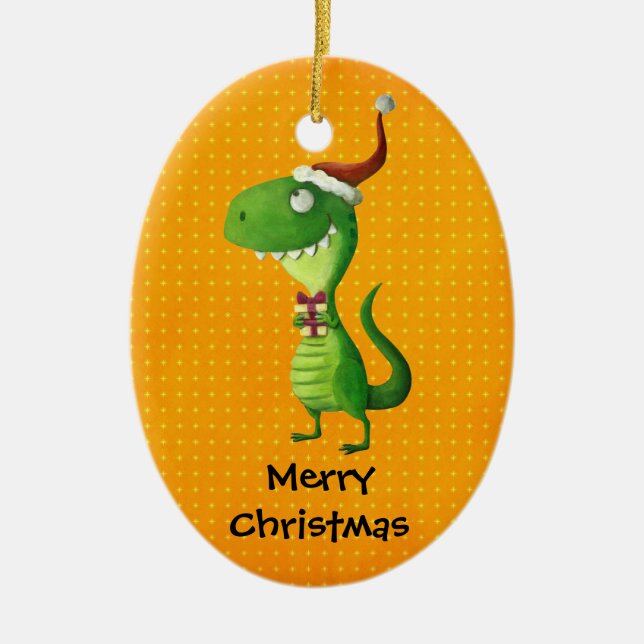 Ornement Ovale En Céramique Noël mignon T-rex (Devant)
