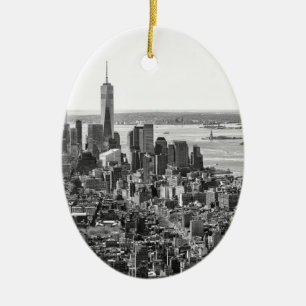 Ornement Ovale En Céramique Noir blanc New York City Skyline