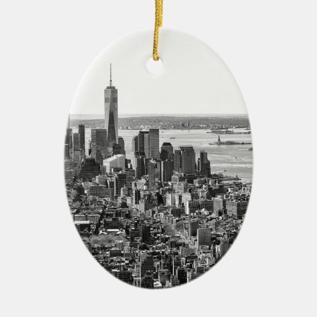 Ornement Ovale En Céramique Noir blanc New York City Skyline (Devant)
