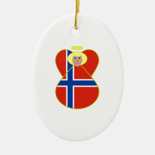 Ornement Ovale En Céramique Norvège et drapeau norvégien
