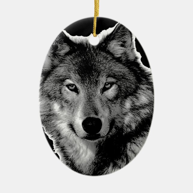 Ornement Ovale En Céramique Oeuvre de Loup noir et blanc (Devant)