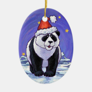 Ornement Ovale En Céramique Panda Bear Noël