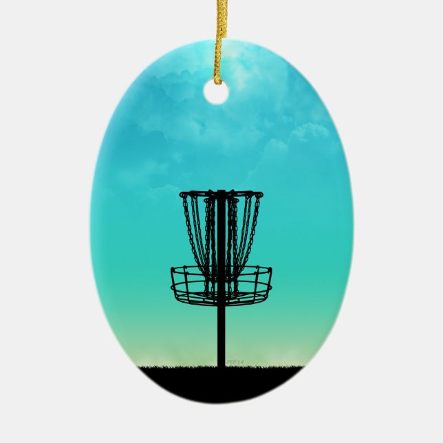 Ornement Ovale En Céramique Panier de golf de disque (Devant)