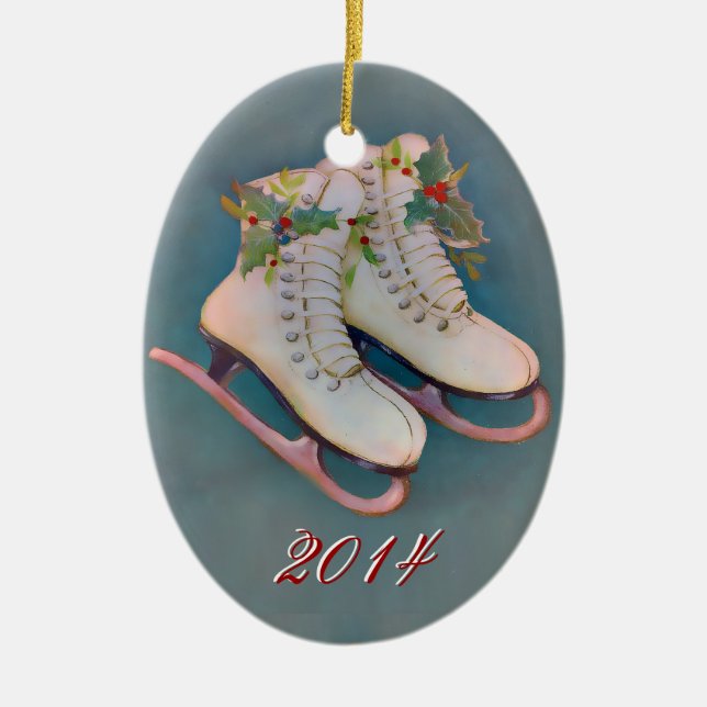 Ornement Ovale En Céramique Patins de glace 2014 (Devant)