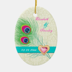 Ornement Ovale En Céramique Peacock plumes bijou coeur mariage Enregistrer la