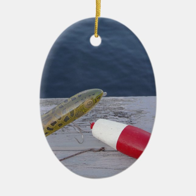 Ornement Ovale En Céramique pêche leurres au lac rouge blanc bleu... (Devant)