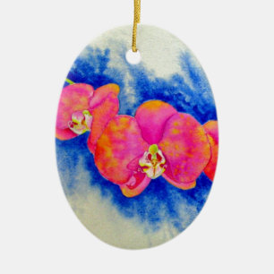 Ornement Ovale En Céramique Peinture d'orchidée romantique orange rose