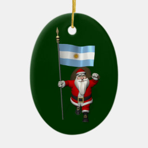 Ornement Ovale En Céramique Père Noël Avec L'Ensigne D'Argentine
