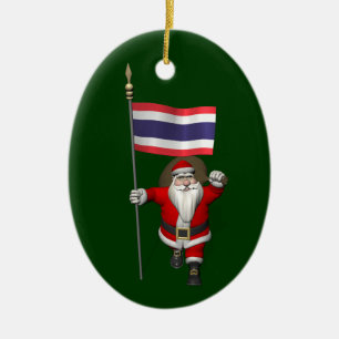Ornement Ovale En Céramique Père Noël Sucré Avec Drapeau De Thaïlande
