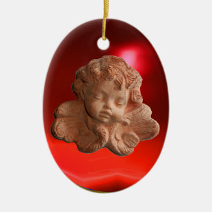 Ornement Ovale En Céramique PETITE pierre rouge rubis ANGE FLORENTINE