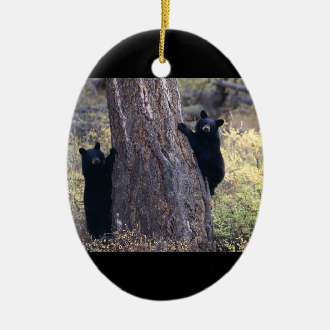 Ornement Ovale En Céramique petits animaux d'ours noir (Devant)