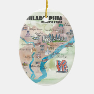 Ornement Ovale En Céramique Philadelphie Pennsylvanie Retro Art Vintage Carte