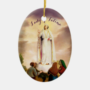 Ornement Ovale En Céramique PixDezines Notre-Dame de Fatima, personnalisable p