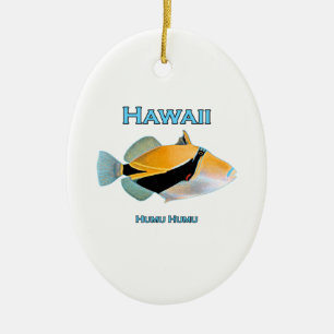 Ornement Ovale En Céramique Poissons d'Hawaï Humu Humu