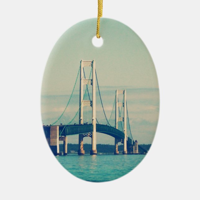Ornement Ovale En Céramique Pont Mackinac (Devant)